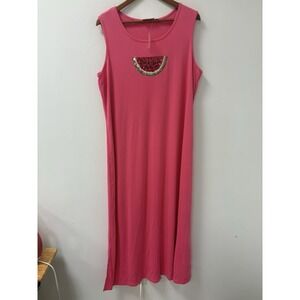 Watermelon Tank Maxi Dress Sz 1X Quacker Factory Pink Summer Party Fruit Pool